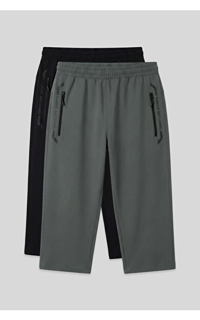 Standart Kalıp  2li Paket Siyah-Çağla Erkek Kapri - 83091