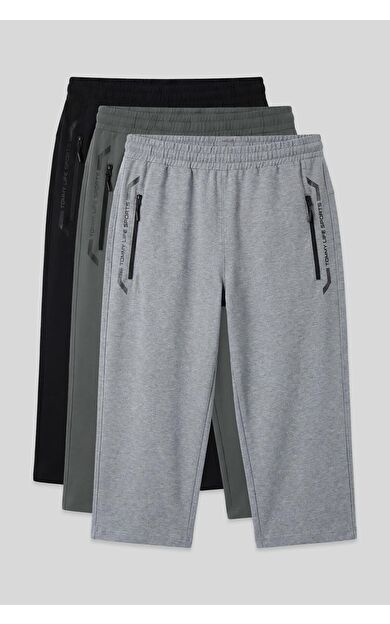 Standart Kalıp 3lü Paket Siyah-Gri Melanj-Çağla Erkek Kapri - 83091