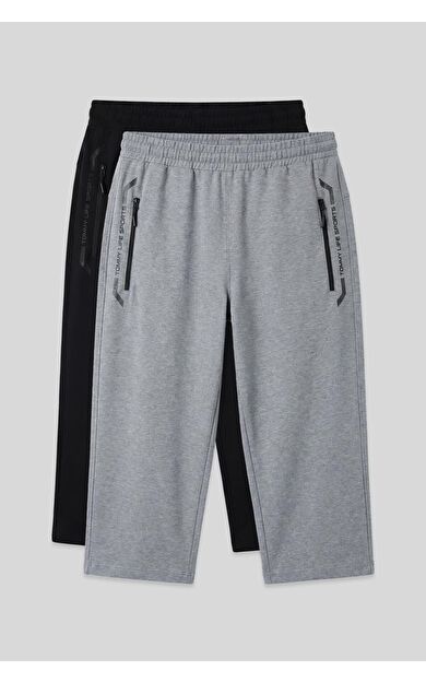 Standart Kalıp  2li Paket Siyah-Gri Melanj Erkek Kapri - 83091