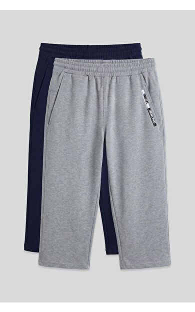 Standart Kalıp 2li Paket İndigo-Gri Melanj Melanj Erkek Kapri - 83092