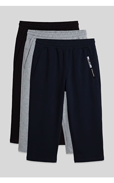 Standart Kalıp 3lü Paket Siyah-Lacivert-Gri Melanj Erkek Kapri - 83092