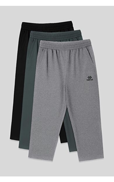 Standart Fit 3lü Paket Siyah-Haki-Gri Melanj Erkek Kapri - 83102