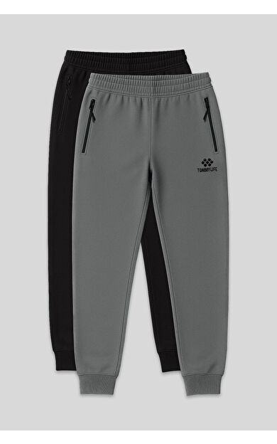 TommyLife Standart Kalıp 2li Paket Haki-Siyah Erkek Eşofman Alt - 84587