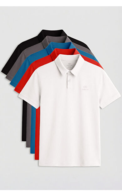 Standart Fit Basic Polo Yaka 5li Paket Erkek T-Shirt - 87748