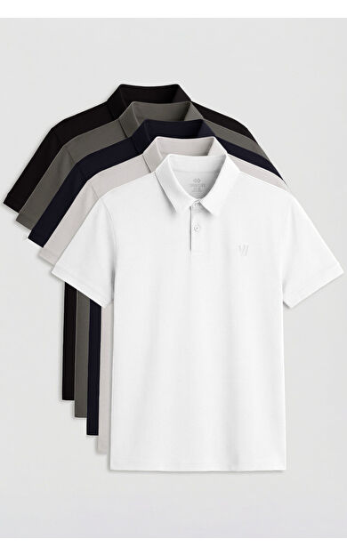 Standart Fit Basic Polo Yaka 5li Paket Erkek T-Shirt - 87768