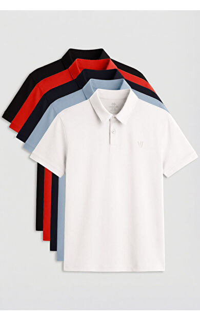 Standart Fit Basic Polo Yaka 5li Paket Erkek T-Shirt - 87768