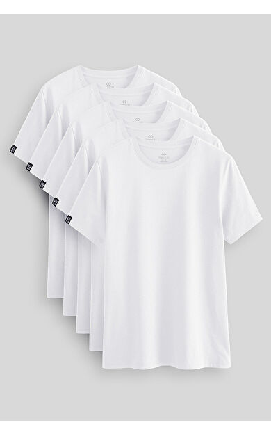 Standart Fit Basic O Yaka  5li Paket Beyaz Erkek T-Shirt  87911
