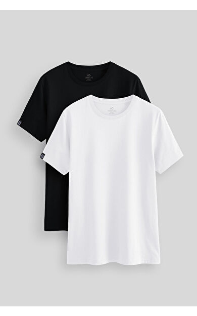 Standart Fit Basic O Yaka 2li Paket Siyah-Beyaz Erkek T-Shirt - 87911