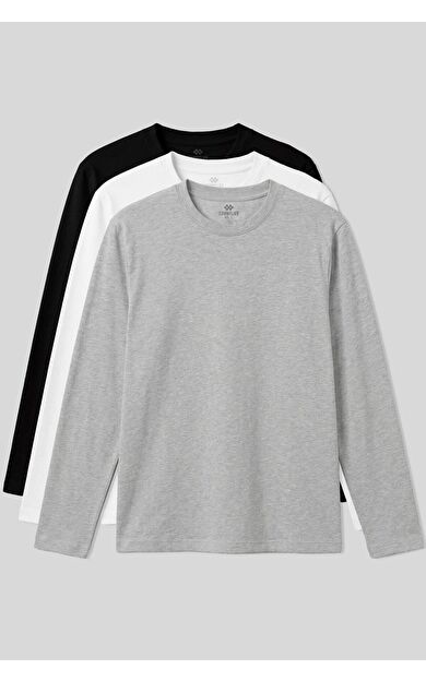 Standart Fit Basic O Yaka  3lü Paket Siyah-Beyaz-Gri Melanj Erkek T-Shirt -  87997