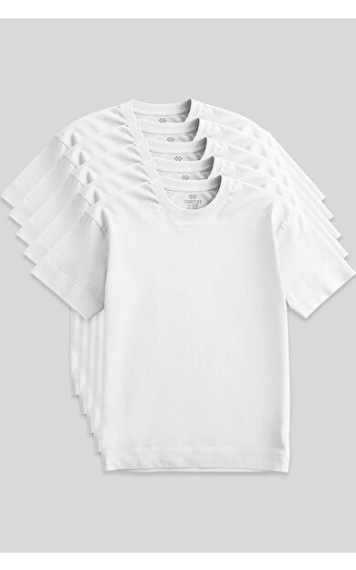 Basic O Yaka Büyük Beden  5li Paket Beyaz Erkek T-Shirt  88072
