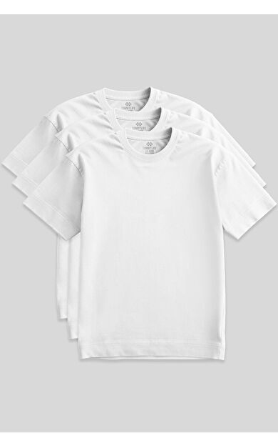 Basic O Yaka Büyük Beden  3lü Paket Beyaz Erkek T-Shirt  88072