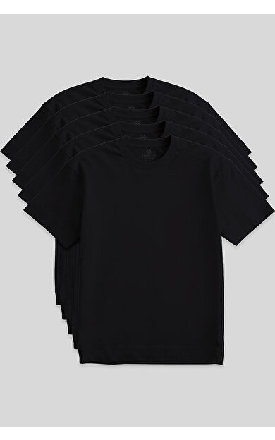 Basic O Yaka Büyük Beden  5li Paket Siyah Erkek T-Shirt  88072