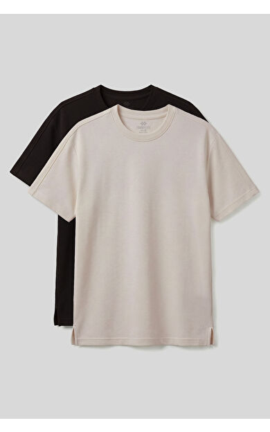 Rahat Form O Yaka 2li Paket Bej-Kahverengi Erkek T-Shirt - 88495