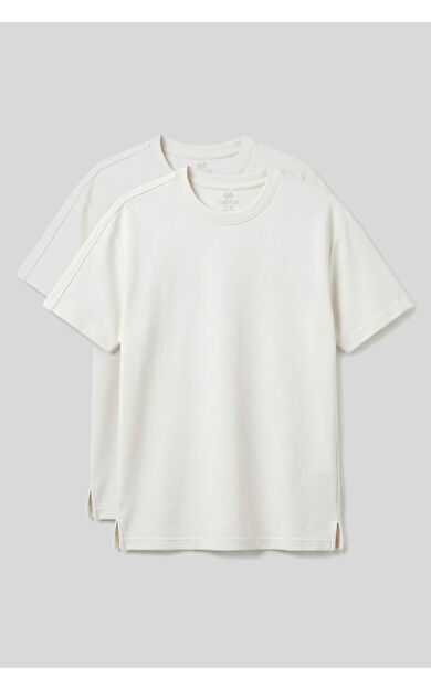 Rahat Form O Yaka 2li Paket Ekru Erkek T-Shirt - 88495