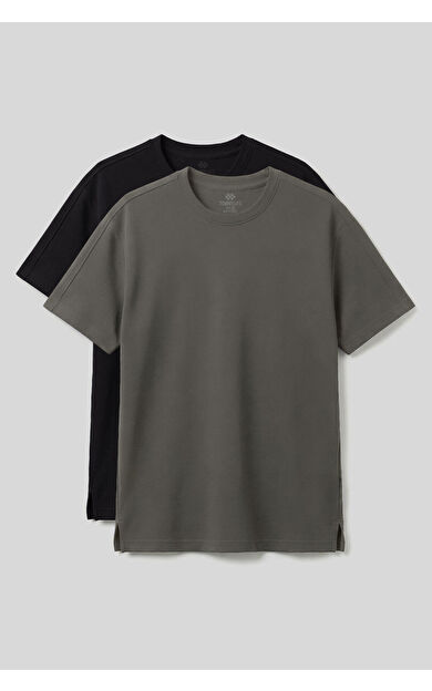 Rahat Form O Yaka 2li Paket Siyah-Haki Erkek T-Shirt - 88495