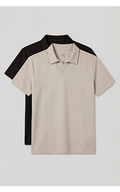 Rahat Form Polo Yaka 2li Paket Bej-Kahverengi Erkek T-Shirt - 88496