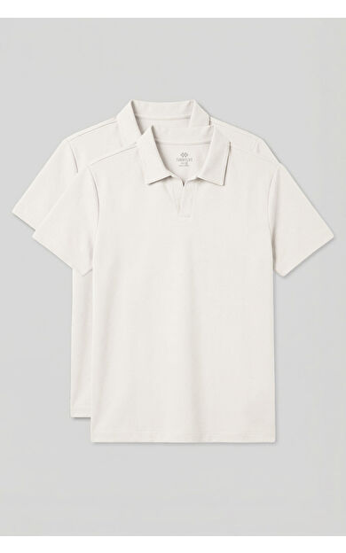 Rahat Form Polo Yaka 2li Paket Ekru Erkek T-Shirt - 88496