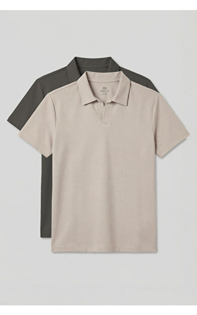Rahat Form Polo Yaka 2li Paket Haki-Bej Erkek T-Shirt - 88496
