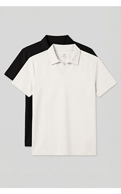 Rahat Form Polo Yaka 2li Paket Siyah-Ekru Erkek T-Shirt - 88496
