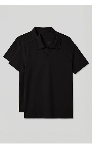 Rahat Form Polo Yaka 2li Paket Siyah Erkek T-Shirt - 88496