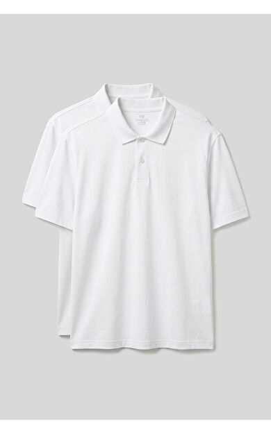 Polo Yaka Büyük Beden 2li Paket Beyaz Erkek T-Shirt - 88511