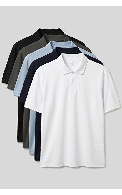 Polo Yaka Büyük Beden 5li Paket Erkek T-Shirt - 88511