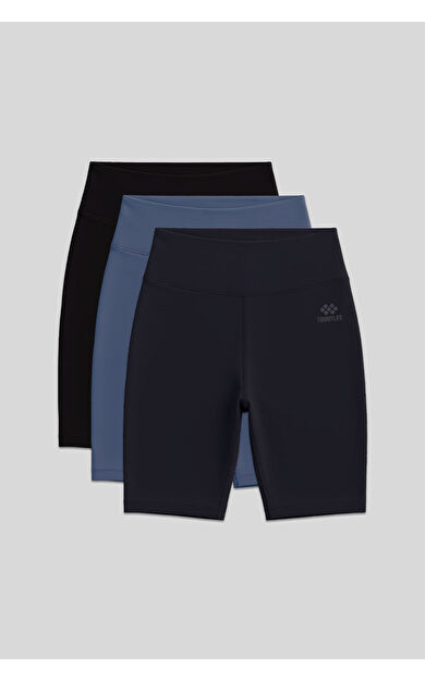 Slim Fit 3lü Paket Siyah-Antrasit-Petrol Kadın Kısa Biker Tayt - 91007