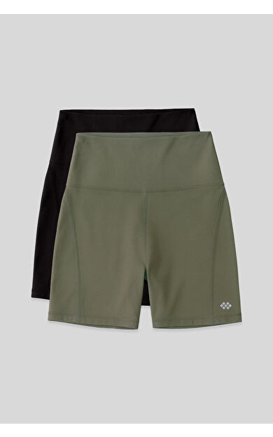 Slim Fit Biker 2li Paket Siyah-Haki Kadın Tayt - 91017