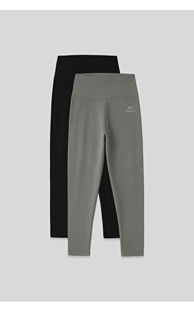 TommyLife Slim Fit 2li Paket Siyah-Çağla Kadın Kapri Tayt - 93097