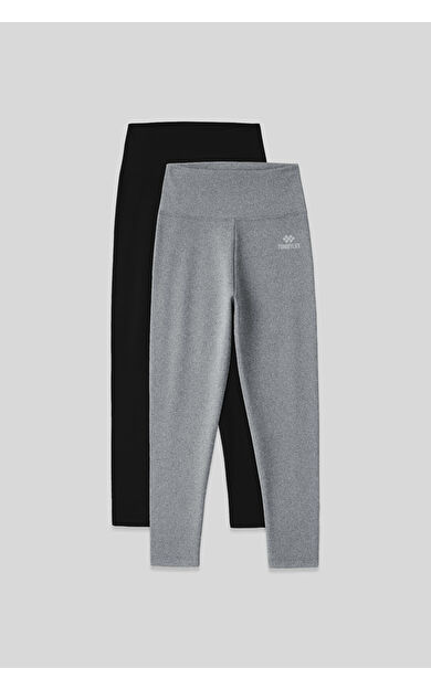 TommyLife Slim Fit 2li Paket Siyah-Gri Melanj Kadın Kapri Tayt - 93097