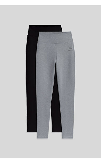 TommyLife Slim Fit 2li Paket Siyah-Gri Melanj Kadın Kapri Tayt - 94011