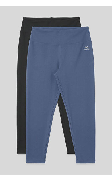 Slim Fit 2li Paket Antrasit-Petrol Büyük Beden kadın Tayt - 94650