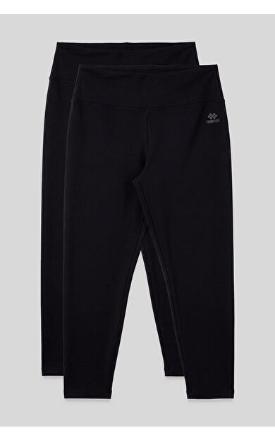 Slim Fit 2li Paket Siyah Büyük Beden kadın Tayt - 94650