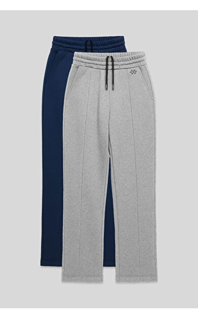 Rahat Form 2li Paket Gri Melanj-Parlament Büyük Beden Kadın Eşofman Alt - 94654