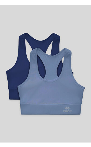 TommyLife Slim Fit U Yaka 2li Paket İndigo-Petrol Kadın Spor Büstiyer - 97120