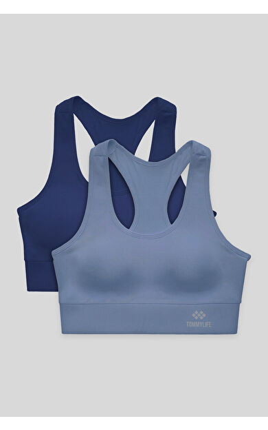 Slim Fit U Yaka 2li Paket İndigo-Petrol Kadın Spor Büstiyer - 97120