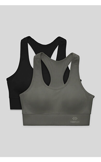 Slim Fit U Yaka 2li Paket Siyah-Çağla Kadın Spor Büstiyer - 97120