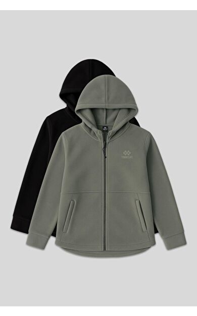 TommyLife Rahat Form Kapüşonlu 2li Paket Siyah-Çağla Kadın Polar Sweatshirt - 97233