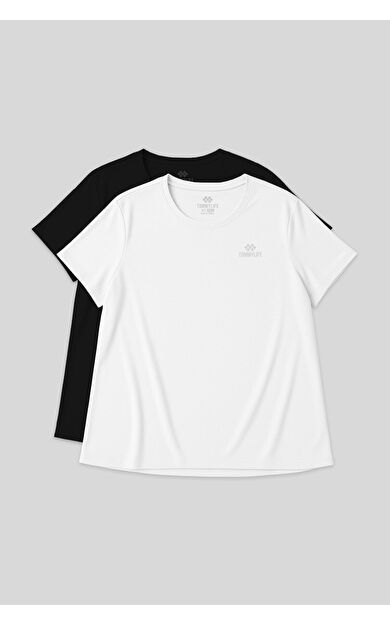 Rahat Form 2li Paket Siyah-Beyaz Battal Kadın T-Shirt - 97308