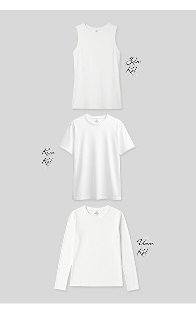 Basic O Yaka 3’lü Paket Beyaz Kadın T-Shirt