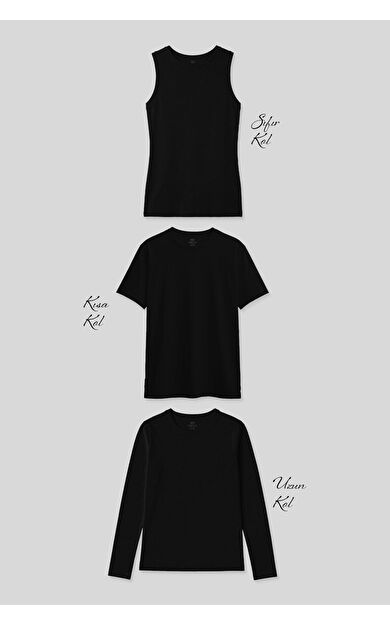 Basic O Yaka 3’lü Paket Siyah Kadın T-Shirt