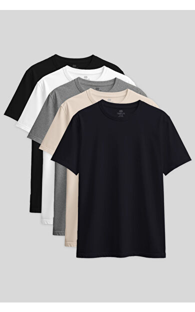 Standart Fit Basic O Yaka 5li Paket Kadın T-Shirt - 97311