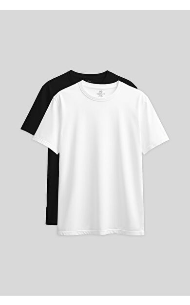 Standart Fit Basic O Yaka 2li Paket Siyah-Beyaz Kadın T-Shirt - 97311