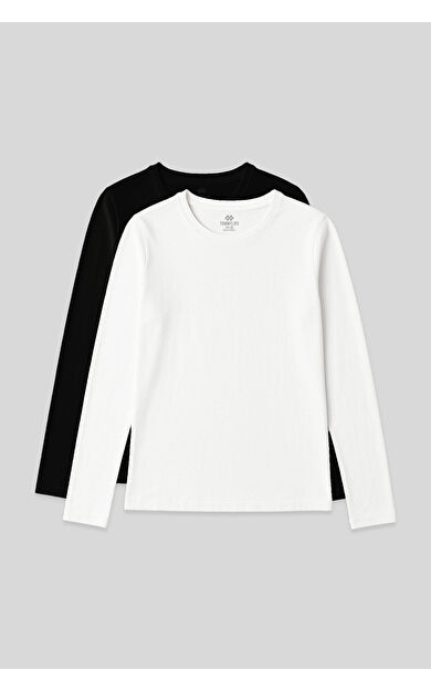 Standart Fit Basic O Yaka 2li Paket Siyah-Beyaz Kadın T-Shirt - 97312