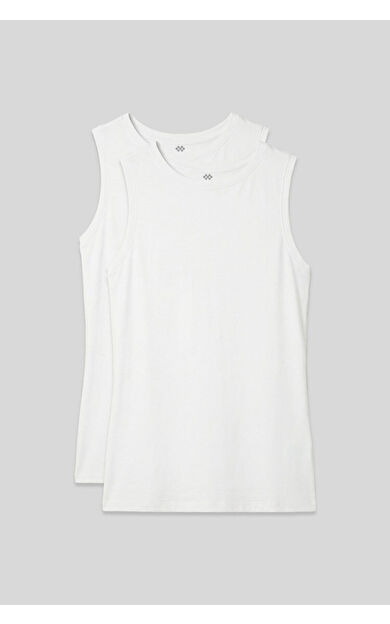 Slim Fit Basic O Yaka 2li Paket Beyaz Kadın Atlet - 97313