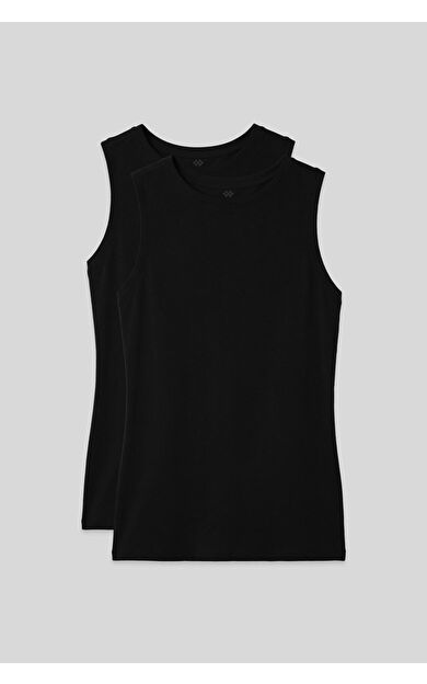 Slim Fit Basic O Yaka 2li Paket Siyah Kadın Atlet - 97313