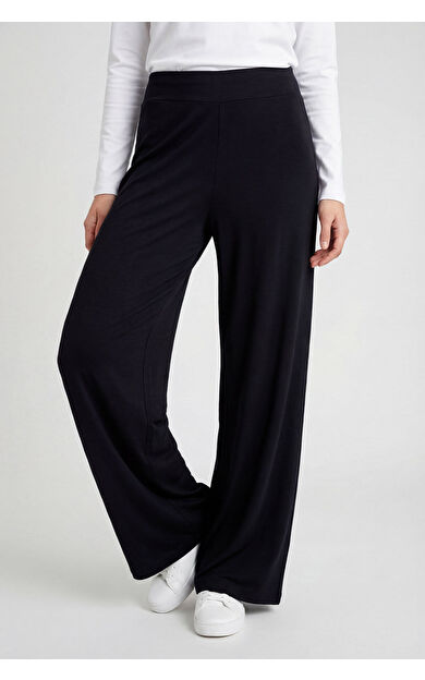 Siyah Comfort Fit Geniş Paça Korsajlı Palazzo Kadın Pantolon - 94681