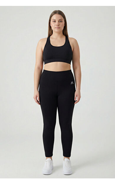 Siyah Yüksek Bel Toparlayıcı Battal Büyük Beden Kadın Tayt- 94650