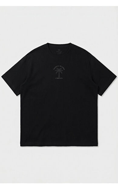 YENİ Siyah Rahat Form Baskılı Battal Büyük Beden Kısa Kollu Erkek T-Shirt - 88473