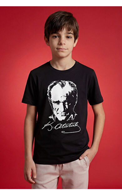 Siyah Atatürk Baskılı Unisex T-Shirt - 11332